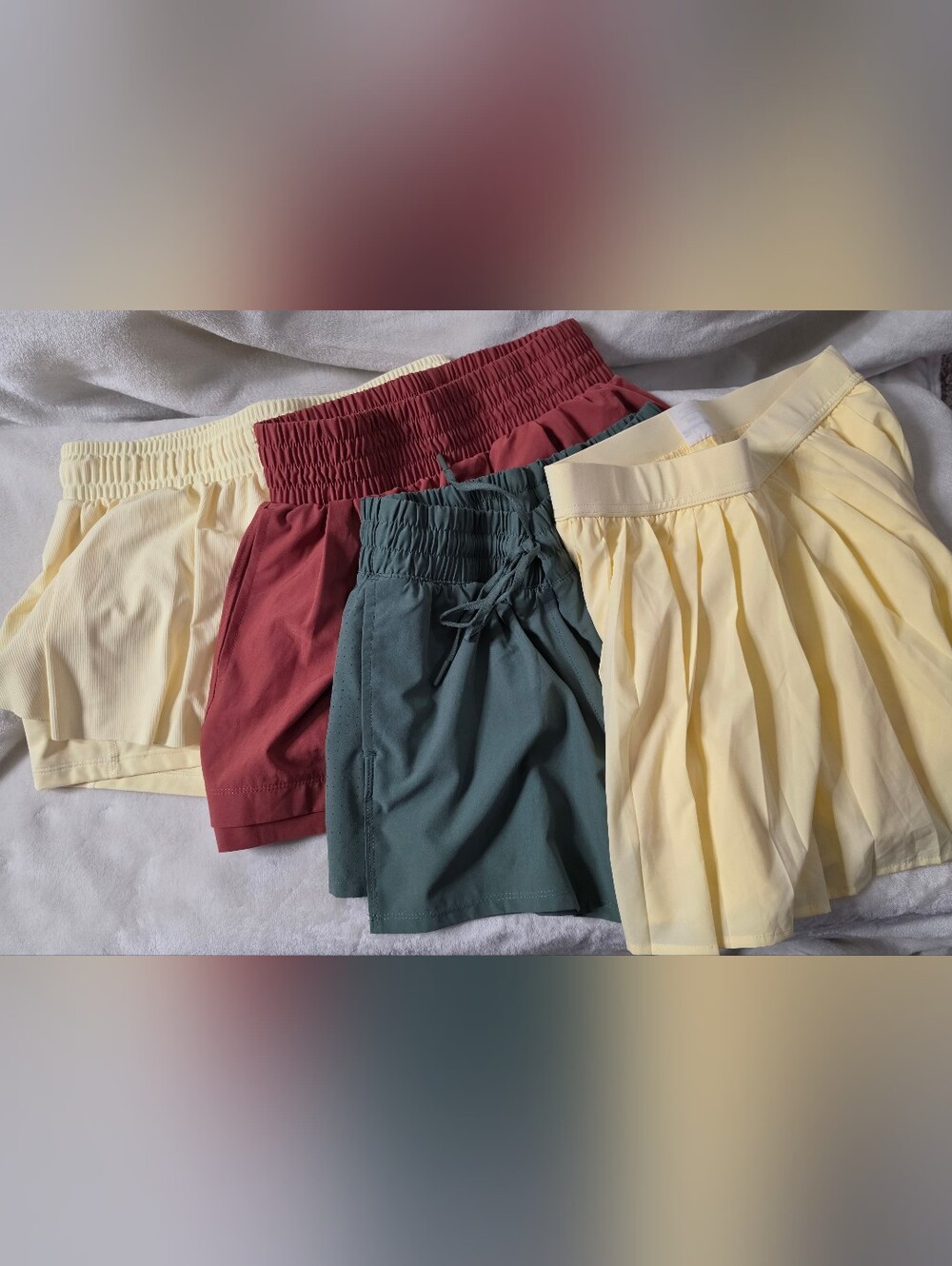 Bundle of 4 Women’s Running Workout Shorts - Yellow, Rust, Green. Sizes  XS-S